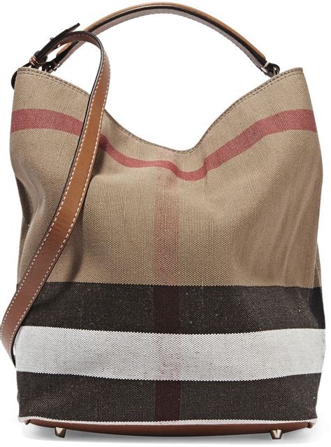 burberry leather trimmed checked canvas hobo bag|Burberry adjustable shoulder bags.